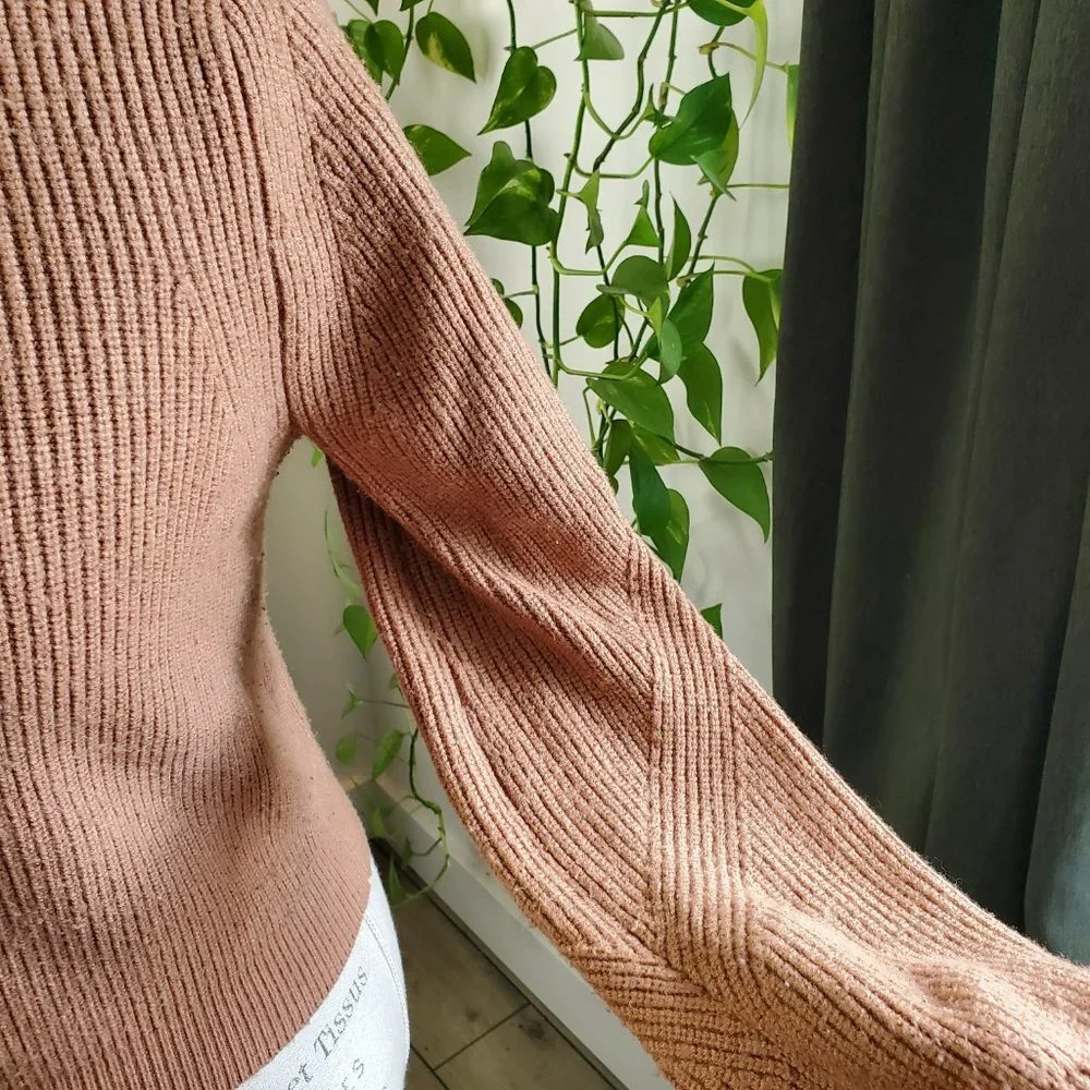 ZARA | Turtleneck Tapered Sleeve Ribbed Bodice Warm  Brown Sweater (Size S) - Picture 4 of 8